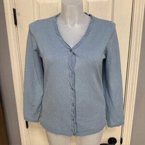 PENDLETON Pleated Cardigan Sweater Button Cottagecore Grandma Blue Silk  sz XL